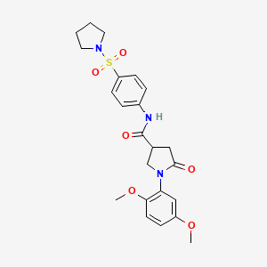 molecular formula C23H27N3O6S B11163454 1-(2,5-dimethoxyphenyl)-5-oxo-N-[4-(pyrrolidin-1-ylsulfonyl)phenyl]pyrrolidine-3-carboxamide 