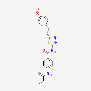 molecular formula C21H22N4O3S B11163514 N-{5-[2-(4-methoxyphenyl)ethyl]-1,3,4-thiadiazol-2-yl}-4-(propanoylamino)benzamide 