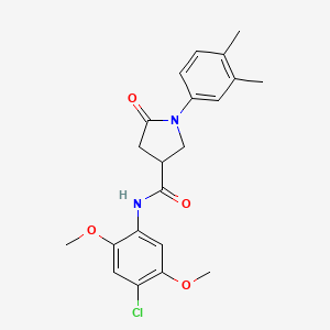 molecular formula C21H23ClN2O4 B11163544 N-(4-chloro-2,5-dimethoxyphenyl)-1-(3,4-dimethylphenyl)-5-oxopyrrolidine-3-carboxamide 