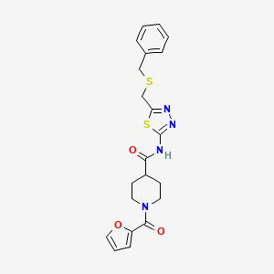 molecular formula C21H22N4O3S2 B11163713 N-{5-[(benzylsulfanyl)methyl]-1,3,4-thiadiazol-2-yl}-1-(furan-2-ylcarbonyl)piperidine-4-carboxamide 