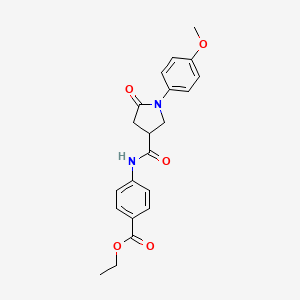 molecular formula C21H22N2O5 B11163759 Ethyl 4-({[1-(4-methoxyphenyl)-5-oxopyrrolidin-3-yl]carbonyl}amino)benzoate 