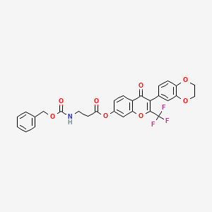 [3-(2,3-dihydro-1,4-benzodioxin-6-yl)-4-oxo-2-(trifluoromethyl)chromen-7-yl] 3-(phenylmethoxycarbonylamino)propanoate