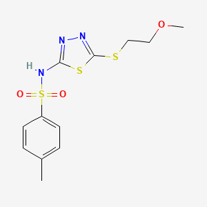 molecular formula C12H15N3O3S3 B11164189 N-{5-[(2-methoxyethyl)sulfanyl]-1,3,4-thiadiazol-2-yl}-4-methylbenzenesulfonamide 