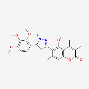 molecular formula C24H26N2O6 B11164322 5-hydroxy-3,4,7-trimethyl-6-[5-(2,3,4-trimethoxyphenyl)-4,5-dihydro-1H-pyrazol-3-yl]-2H-chromen-2-one 