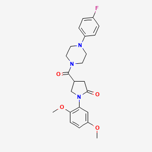 molecular formula C23H26FN3O4 B11164392 1-(2,5-Dimethoxyphenyl)-4-{[4-(4-fluorophenyl)piperazin-1-yl]carbonyl}pyrrolidin-2-one 