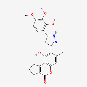 molecular formula C25H26N2O6 B11164439 9-hydroxy-7-methyl-8-[5-(2,3,4-trimethoxyphenyl)-4,5-dihydro-1H-pyrazol-3-yl]-2,3-dihydrocyclopenta[c]chromen-4(1H)-one 