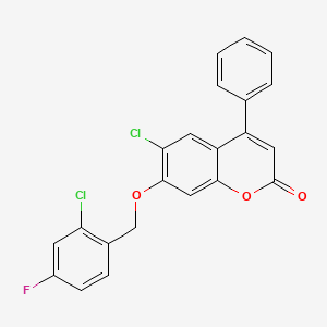 molecular formula C22H13Cl2FO3 B11164499 6-chloro-7-[(2-chloro-4-fluorobenzyl)oxy]-4-phenyl-2H-chromen-2-one 