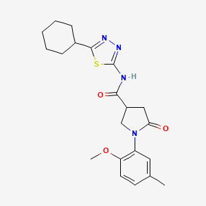 molecular formula C21H26N4O3S B11164568 N-(5-cyclohexyl-1,3,4-thiadiazol-2-yl)-1-(2-methoxy-5-methylphenyl)-5-oxopyrrolidine-3-carboxamide 