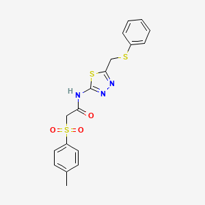 molecular formula C18H17N3O3S3 B11164742 2-[(4-methylphenyl)sulfonyl]-N-{5-[(phenylsulfanyl)methyl]-1,3,4-thiadiazol-2-yl}acetamide 