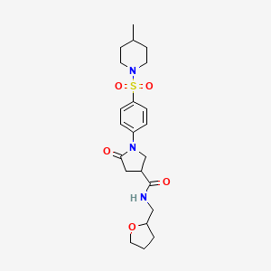 molecular formula C22H31N3O5S B11164796 1-{4-[(4-methylpiperidin-1-yl)sulfonyl]phenyl}-5-oxo-N-(tetrahydrofuran-2-ylmethyl)pyrrolidine-3-carboxamide 