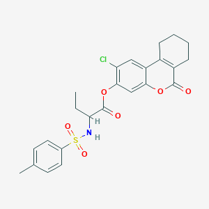 molecular formula C24H24ClNO6S B11164857 2-chloro-6-oxo-7,8,9,10-tetrahydro-6H-benzo[c]chromen-3-yl 2-{[(4-methylphenyl)sulfonyl]amino}butanoate 