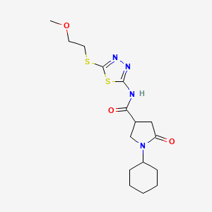 molecular formula C16H24N4O3S2 B11165191 1-cyclohexyl-N-{5-[(2-methoxyethyl)sulfanyl]-1,3,4-thiadiazol-2-yl}-5-oxopyrrolidine-3-carboxamide 