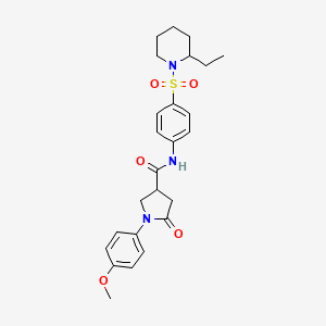 molecular formula C25H31N3O5S B11165293 N-{4-[(2-ethylpiperidin-1-yl)sulfonyl]phenyl}-1-(4-methoxyphenyl)-5-oxopyrrolidine-3-carboxamide 