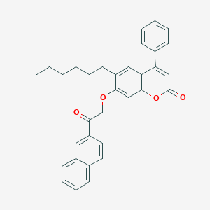 molecular formula C33H30O4 B11165330 6-hexyl-7-[2-(naphthalen-2-yl)-2-oxoethoxy]-4-phenyl-2H-chromen-2-one 