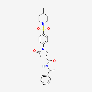 molecular formula C25H31N3O4S B11165441 1-{4-[(4-methylpiperidin-1-yl)sulfonyl]phenyl}-5-oxo-N-(1-phenylethyl)pyrrolidine-3-carboxamide 