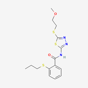 N-{5-[(2-methoxyethyl)sulfanyl]-1,3,4-thiadiazol-2-yl}-2-(propylsulfanyl)benzamide