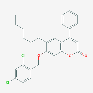 molecular formula C28H26Cl2O3 B11165773 7-[(2,4-dichlorobenzyl)oxy]-6-hexyl-4-phenyl-2H-chromen-2-one 