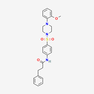 molecular formula C26H29N3O4S B11165938 N-(4-{[4-(2-methoxyphenyl)piperazin-1-yl]sulfonyl}phenyl)-3-phenylpropanamide 