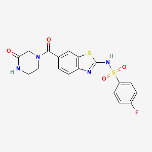 4-fluoro-N-{6-[(3-oxopiperazino)carbonyl]-1,3-benzothiazol-2-yl}-1-benzenesulfonamide