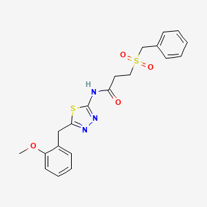 molecular formula C20H21N3O4S2 B11166055 3-(benzylsulfonyl)-N-[5-(2-methoxybenzyl)-1,3,4-thiadiazol-2-yl]propanamide 