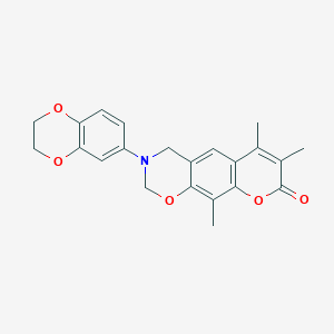 molecular formula C22H21NO5 B11166111 3-(2,3-dihydro-1,4-benzodioxin-6-yl)-6,7,10-trimethyl-3,4-dihydro-2H,8H-chromeno[6,7-e][1,3]oxazin-8-one 