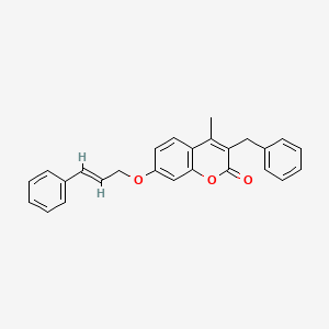 molecular formula C26H22O3 B11166119 3-benzyl-4-methyl-7-{[(2E)-3-phenyl-2-propenyl]oxy}-2H-chromen-2-one 