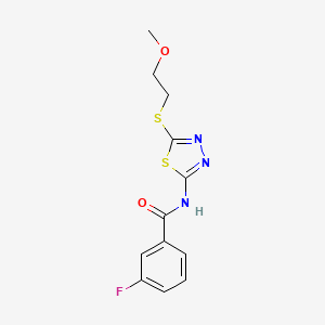 molecular formula C12H12FN3O2S2 B11166272 3-fluoro-N-{5-[(2-methoxyethyl)sulfanyl]-1,3,4-thiadiazol-2-yl}benzamide 