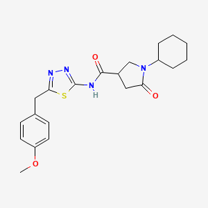 molecular formula C21H26N4O3S B11166760 1-cyclohexyl-N-[5-(4-methoxybenzyl)-1,3,4-thiadiazol-2-yl]-5-oxopyrrolidine-3-carboxamide 