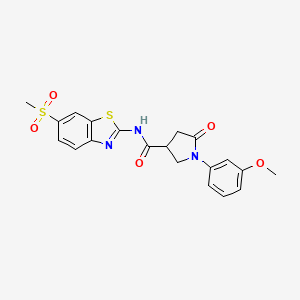 molecular formula C20H19N3O5S2 B11166859 1-(3-methoxyphenyl)-N-[6-(methylsulfonyl)-1,3-benzothiazol-2-yl]-5-oxopyrrolidine-3-carboxamide 