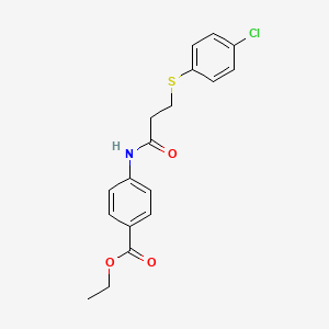 molecular formula C18H18ClNO3S B11166972 Ethyl 4-(3-((4-chlorophenyl)thio)propanamido)benzoate 