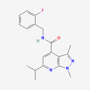 molecular formula C19H21FN4O B11167222 N~4~-(2-fluorobenzyl)-6-isopropyl-1,3-dimethyl-1H-pyrazolo[3,4-b]pyridine-4-carboxamide 