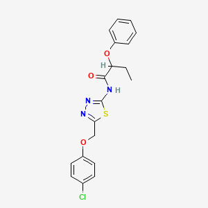 molecular formula C19H18ClN3O3S B11167394 N-{5-[(4-chlorophenoxy)methyl]-1,3,4-thiadiazol-2-yl}-2-phenoxybutanamide 