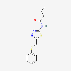 molecular formula C13H15N3OS2 B11167492 N-{5-[(phenylsulfanyl)methyl]-1,3,4-thiadiazol-2-yl}butanamide 