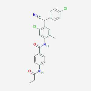 molecular formula C25H21Cl2N3O2 B11167947 N-{5-chloro-4-[(4-chlorophenyl)(cyano)methyl]-2-methylphenyl}-4-(propanoylamino)benzamide 