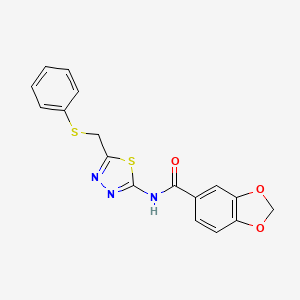 molecular formula C17H13N3O3S2 B11167961 N-{5-[(phenylsulfanyl)methyl]-1,3,4-thiadiazol-2-yl}-1,3-benzodioxole-5-carboxamide 