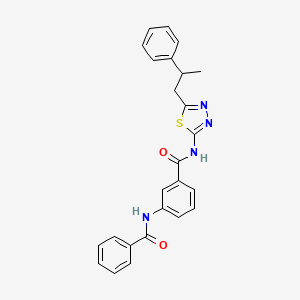 molecular formula C25H22N4O2S B11168081 3-[(phenylcarbonyl)amino]-N-[5-(2-phenylpropyl)-1,3,4-thiadiazol-2-yl]benzamide 