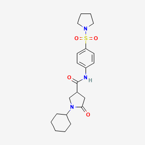 molecular formula C21H29N3O4S B11168149 1-cyclohexyl-5-oxo-N-[4-(pyrrolidin-1-ylsulfonyl)phenyl]pyrrolidine-3-carboxamide 