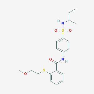 molecular formula C20H26N2O4S2 B11168539 N-[4-(butan-2-ylsulfamoyl)phenyl]-2-[(2-methoxyethyl)sulfanyl]benzamide 