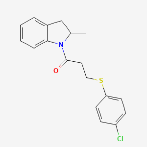 molecular formula C18H18ClNOS B11168626 3-[(4-chlorophenyl)sulfanyl]-1-(2-methyl-2,3-dihydro-1H-indol-1-yl)propan-1-one 