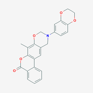 molecular formula C24H19NO5 B11168686 10-(2,3-dihydro-1,4-benzodioxin-6-yl)-7-methyl-10,11-dihydro-5H,9H-benzo[3,4]chromeno[6,7-e][1,3]oxazin-5-one 