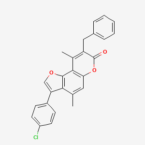 molecular formula C26H19ClO3 B11168877 8-benzyl-3-(4-chlorophenyl)-4,9-dimethyl-7H-furo[2,3-f]chromen-7-one 