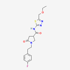 molecular formula C18H21FN4O3S B11168997 N-[5-(ethoxymethyl)-1,3,4-thiadiazol-2-yl]-1-[2-(4-fluorophenyl)ethyl]-5-oxopyrrolidine-3-carboxamide 