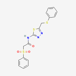 N-{5-[(phenylsulfanyl)methyl]-1,3,4-thiadiazol-2-yl}-2-(phenylsulfonyl)acetamide