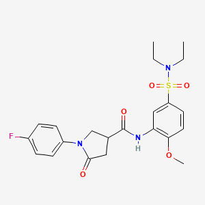 molecular formula C22H26FN3O5S B11169107 N-[5-(diethylsulfamoyl)-2-methoxyphenyl]-1-(4-fluorophenyl)-5-oxopyrrolidine-3-carboxamide 