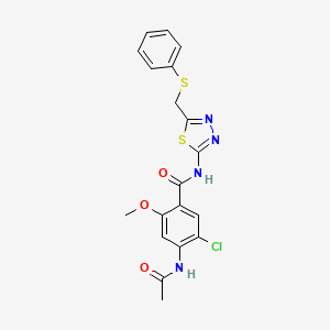 4-(acetylamino)-5-chloro-2-methoxy-N-{5-[(phenylsulfanyl)methyl]-1,3,4-thiadiazol-2-yl}benzamide