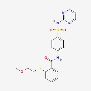 2-[(2-methoxyethyl)sulfanyl]-N-[4-(pyrimidin-2-ylsulfamoyl)phenyl]benzamide