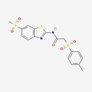 molecular formula C17H16N2O5S3 B11169542 N-(6-Methanesulfonyl-benzothiazol-2-yl)-2-(toluene-4-sulfonyl)-acetamide 