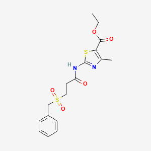 molecular formula C17H20N2O5S2 B11169832 Ethyl 2-{[3-(benzylsulfonyl)propanoyl]amino}-4-methyl-1,3-thiazole-5-carboxylate 