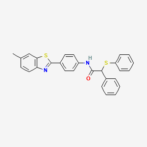 molecular formula C28H22N2OS2 B11169841 N-[4-(6-methyl-1,3-benzothiazol-2-yl)phenyl]-2-phenyl-2-(phenylsulfanyl)acetamide 