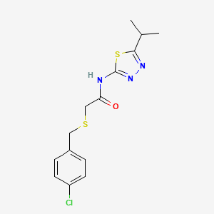 molecular formula C14H16ClN3OS2 B11169905 2-[(4-chlorobenzyl)sulfanyl]-N-[5-(propan-2-yl)-1,3,4-thiadiazol-2-yl]acetamide 